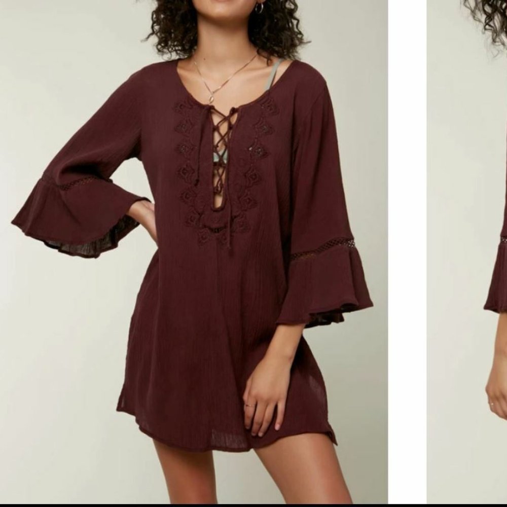 O'Neill Saltwater Solids 3/4 Sleeve Cover-Up Beach Dress